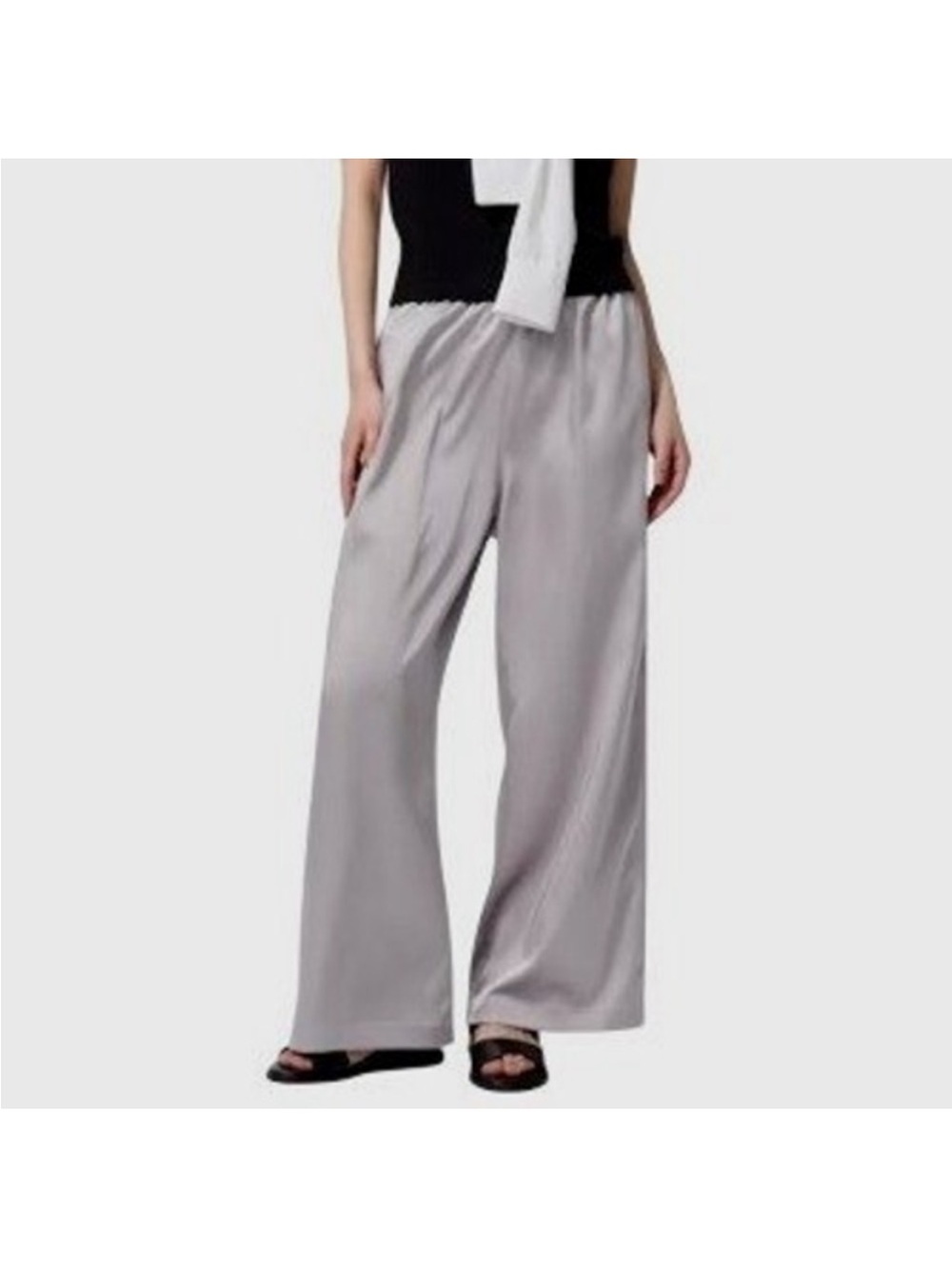 Uniqlo Satin Easy Pants Wide Leg Gray Elastic Waist Womens Small Minimalist